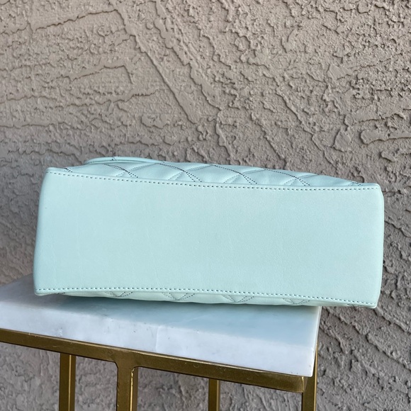 KATE SPADE Mint Blue Quilted Natalia Flap Satchel Bag w Top Handle Chain Strap - Picture 13 of 15